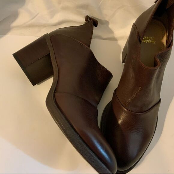 Johnston and Murphy Brown Back zip Block Heels size 8.5 - Picture 11 of 16